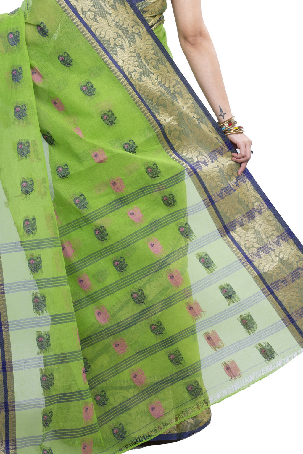 Green Pure Cotton HasFul Tant Saree (785)